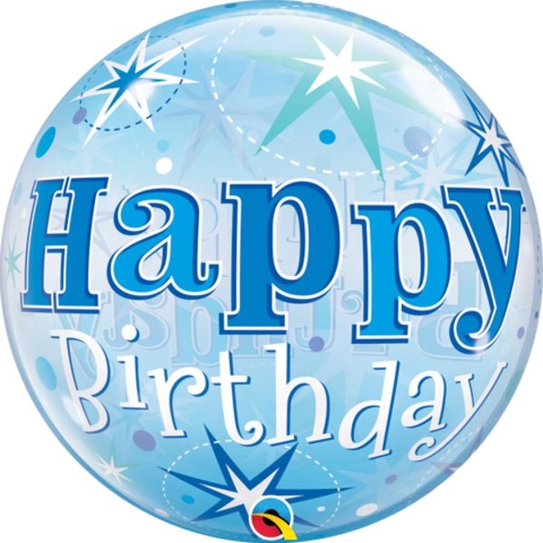 Happy Birthday Blue Starburst Bubble | 56cm