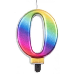 Jumbo Number 0 Metallic Candle | Rainbow
