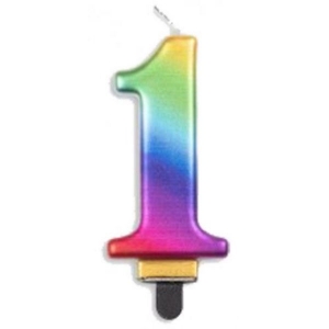 Jumbo Number 1 Metallic Candle | Rainbow