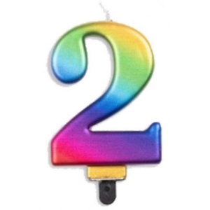 Jumbo Number 2 Metallic Candle | Rainbow