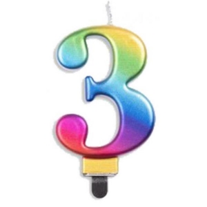 Jumbo Number 3 Metallic Candle | Rainbow
