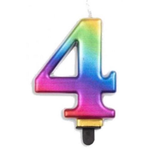 Jumbo Number 4 Metallic Candle | Rainbow
