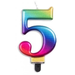 Jumbo Number 5 Metallic Candle | Rainbow