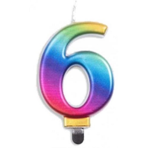 Jumbo Number 6 Metallic Candle | Rainbow