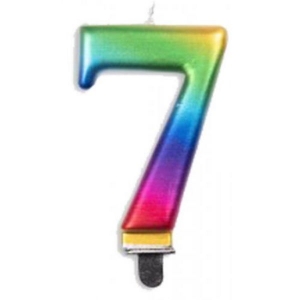 Jumbo Number 7 Metallic Candle | Rainbow