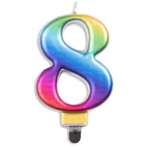 Jumbo Number 8 Metallic Candle | Rainbow