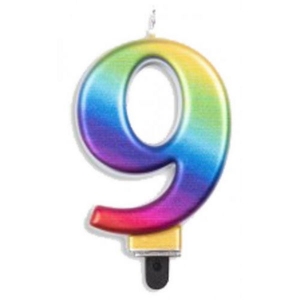Jumbo Number 9 Metallic Candle | Rainbow