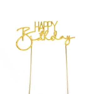 Happy Birthday Metal Cake Topper | Gold