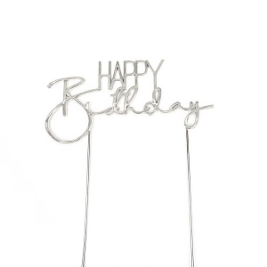 Happy Birthday Metal Cake Topper | Silver