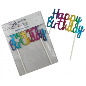 Happy Birthday Metallic Cake Topper | Rainbow