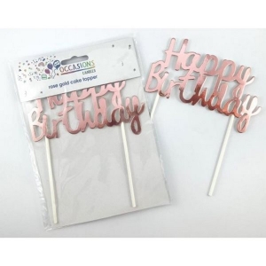 Happy Birthday Metallic Cake Topper | Rose Gold