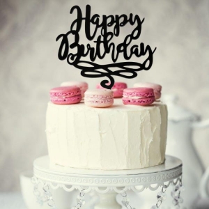 Happy Birthday Cake Topper | Black