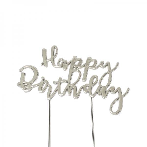 silver happy birthday cake topper