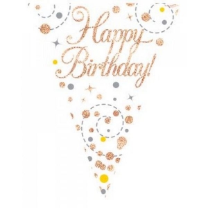 Happy Birthday Rose Gold & White Sparkling Fizz Bunting