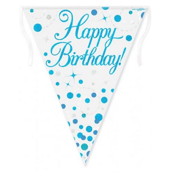 Happy Birthday Blue & White Sparkling Fizz Bunting | Nambour Party Supplies
