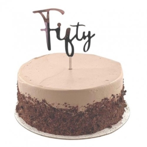 Fifty Acrylic Cake Topper | Silver
