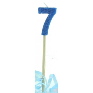 Number 7 Glitter Long Stem Candle | Available in Silver Gold Pink or Blue