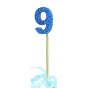 Number 9 Glitter Long Stem Candle | Available in Silver Gold Pink or Blue
