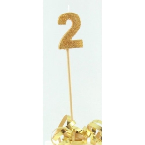 Number 2 Glitter Long Stem Candle | Available in Silver Gold Pink or Blue