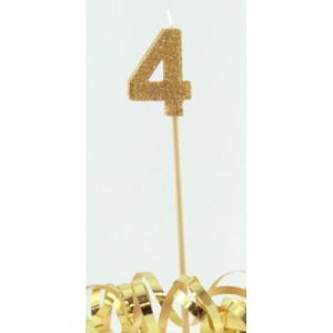 Number 4 Glitter Long Stem Candle | Available in Silver Gold Pink or Blue