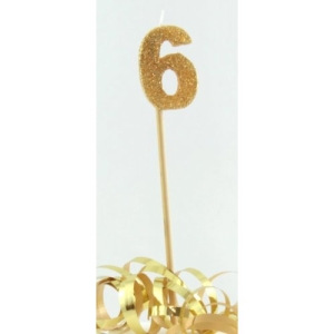 Number 6 Glitter Long Stem Candle | Available in Silver Gold Pink or Blue