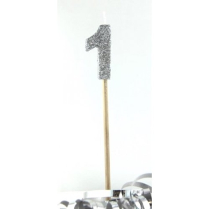 Number 1 Glitter Long Stem Candle | Available in Silver Gold Pink or Blue