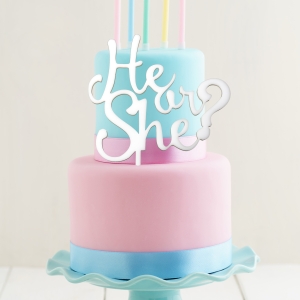 He or She Cake Topper | White or Gold