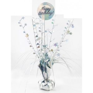 Table Centrepiece |Happy Birthday |Silver & Black)